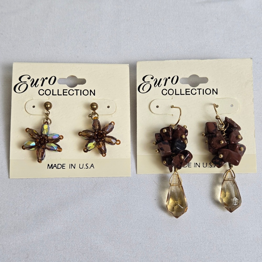 2 Pairs Euro Collection Boho Drop Earrings, Made in USA,‎ New